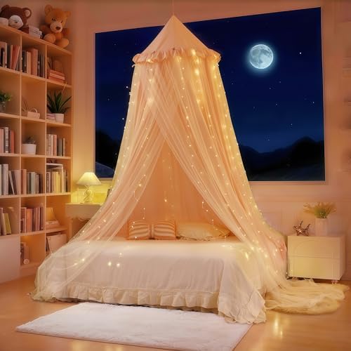 Princess Bed Canopy for Girls, Double Layer Canopy Fits Twin/Full Bed by Eimilaly