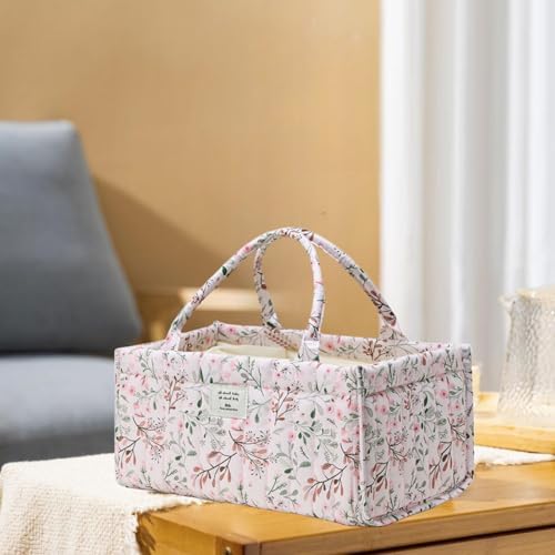 Diaper Caddy Organizer, Cute Floral Nursery Storage Basket, Soft Portable - Image 3
