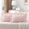 2 Pack Blush Gingham Lumbar Throw Pillow Shams 12''x20'' by KMASANIJI