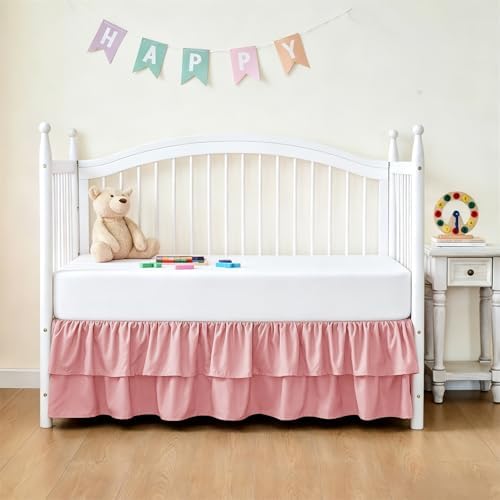 Ruffled Crib Bed Skirt, Light Pink, Soft Double Layer - Image 2
