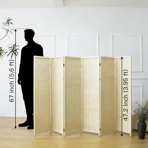 Furnnylane 6 Panel Short Room Divider Screen, Small Bamboo Panel Divider - Image 2
