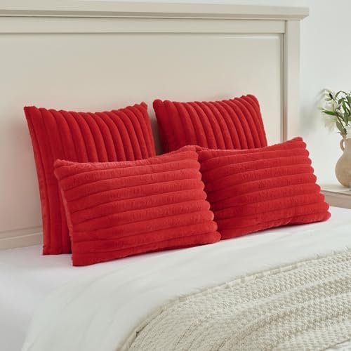 FUTEI Pack of 2 Faux Fur Throw Pillow Covers 26x26 Inch - Image 5