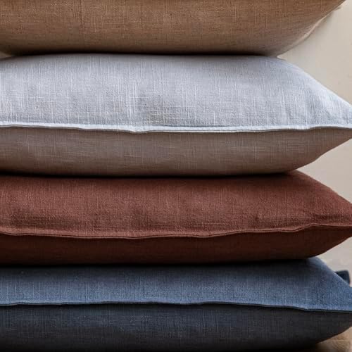 Foindtower Linen Solid Decorative Throw Pillow Covers 22x22 Inch Dark Blue - Image 5