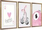 JBZZD Pink Coquette Canvas Wall Art Set of 3 Trendy Preppy Disco 8 Ball Cherry by JBZDD