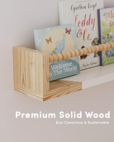 Nursery Floating Shelves for Wall Set of 4, Wooden Nursery Book Shelves - Image 4