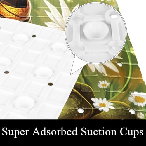 Shower Mat Non Slip 26.8 x 15.1 Inches, Frog Daisies Bathtub Mat Shower Stall - Image 3
