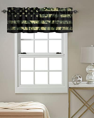 Vandarllin Rustic Green Camo Military Pattern American Flag Kitchen Curtains - Image 4