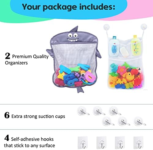 2 x Mesh Bath Toy Organizer + 6 Ultra Strong Hooks – The Perfect Bathtub Toy - Image 4