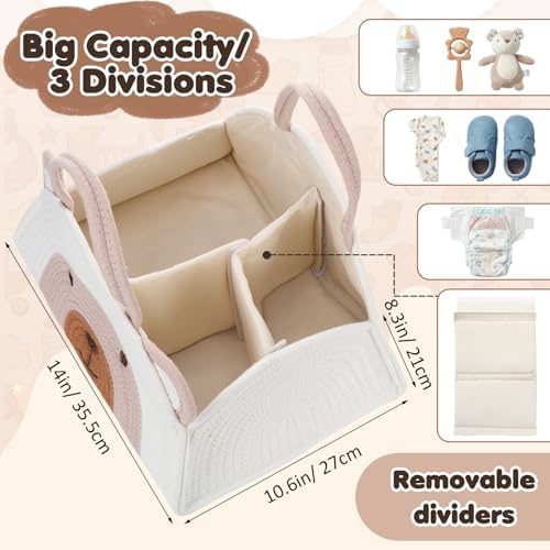 Large Baby Diaper Caddy Organizer Cute Bear Cotton Rope Empty Gift Basket - Image 2