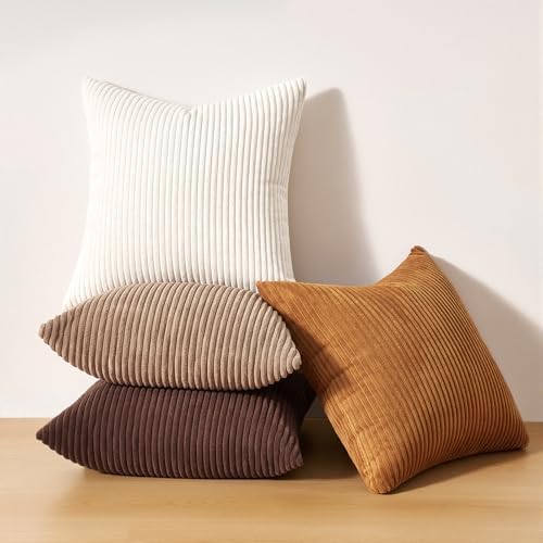 Topfinel Gold Brown Throw Pillow Covers Rustic Modern Soft Corduroy Striped - Image 7