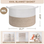 INDRESSME XXXLarge Woven Rope Blanket Basket Living Room Light Brown - Image 3