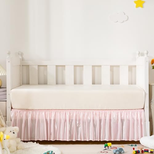 Blush Pink Satin Crib Bed Skirt by Counfeisly