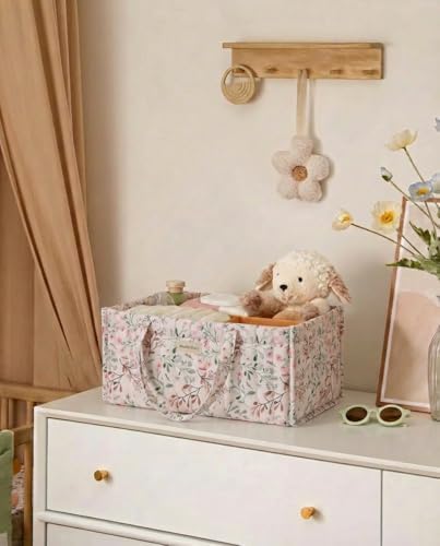 Quilted Fabric Storage Basket Floral Baby Diaper Caddy Quilted Basket Organizer - Image 4
