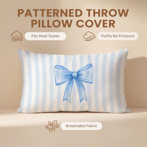 Coquette Blue Bow Pillow Covers 12x20, Coquette Room Decor, Preppy Blue Striped - Image 6
