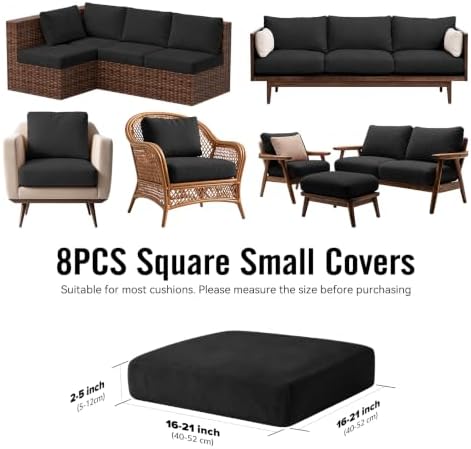 8Pcs Outdoor Cushion Covers, Stretch Patio Furniture Couch Chair Slipcovers - Image 2