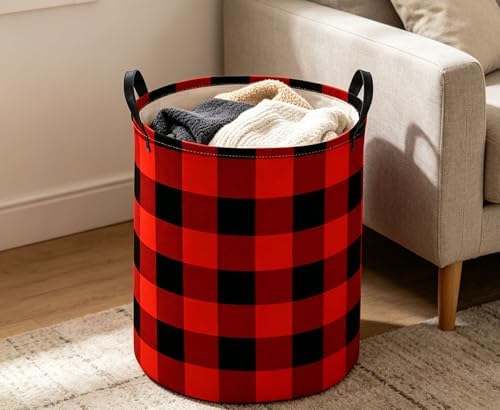 Kids Laundry Basket Red grid Hamper - Image 5