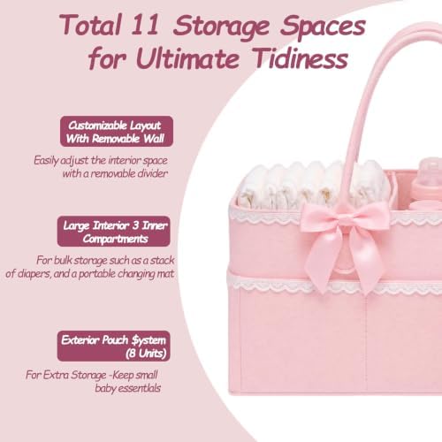 Pink Bow Diaper Caddy Organizer - Image 2