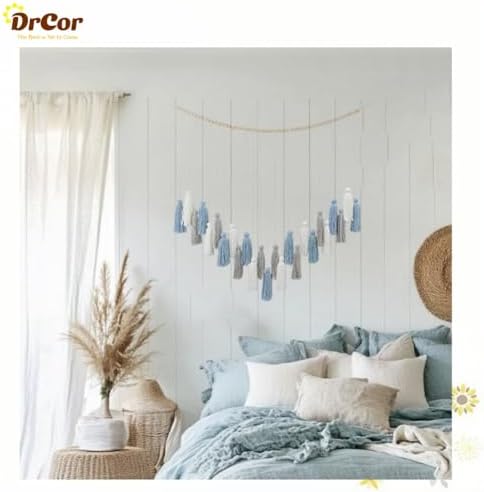 DrCor Dusty Blue Boho Macrame Garland Wall Hanging Decor - Image 3