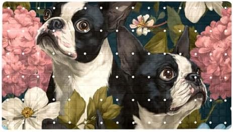 Shower Mat Non Slip 26.8 x 15.1 Inches, Pugs Flower Bathtub Mat Shower Stall by Anna+Cowper