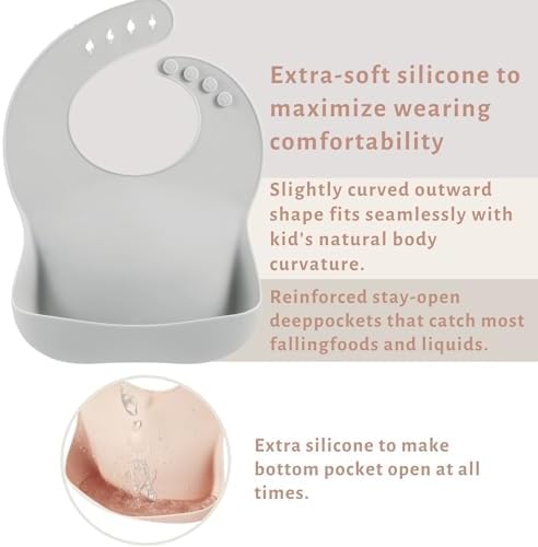 PandaEar Set of 3 Silicone Baby Bibs, Waterproof Soft Adjustable Bibs - Image 4