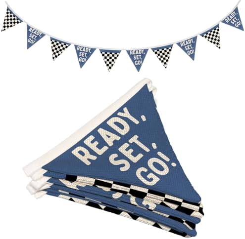 Race Car Room Decor for Boys Canvas Linen Garland Triangle Banners, Ready Set by Wheatwin
