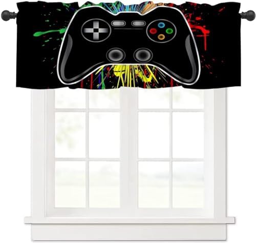 Gamepad Valances Kitchen Window Curtains, Colorful Game Controller Graffiti by DDCBNS