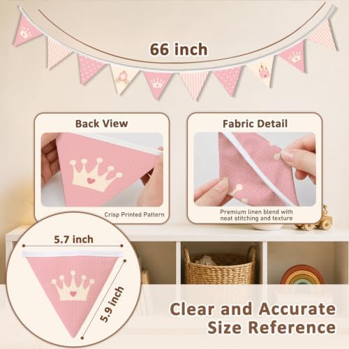 Pink Princess Nursery Decor Banner Garland Flags - Image 3