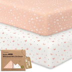2 Pack and Play Sheets Waterproof Mini Crib Sheet Fitted 38x26 by KeaBabies