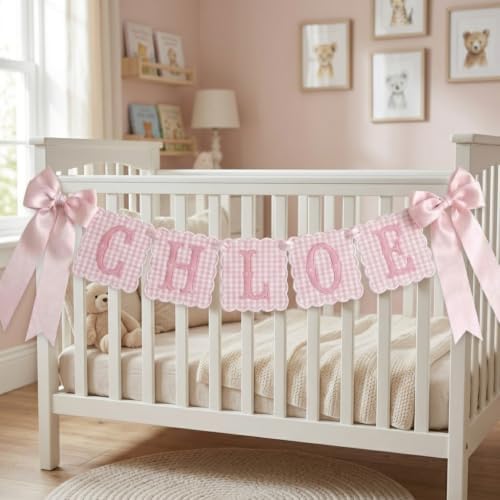 Custom Embroidered Baby Banner, Personalized Name Banner, Scallopped Banner by MeMate