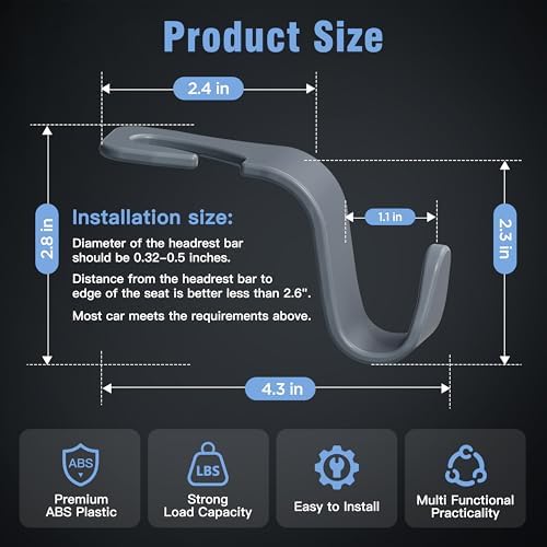 4-Pack Car Headrest Hooks Holds 55lbs Seat Storage Organizer - Image 5