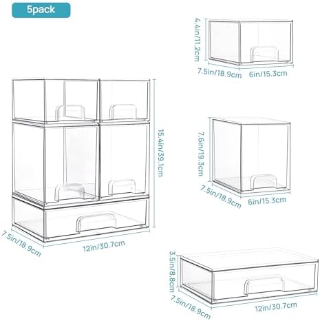 Vtopmart Clear Stackable Storage Drawers Set of 8, Plastic Organizer Bins - Image 3