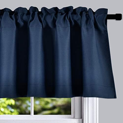 DONREN 18 Inch Long Navy Blue Blackout Curtain Valances - Image 2