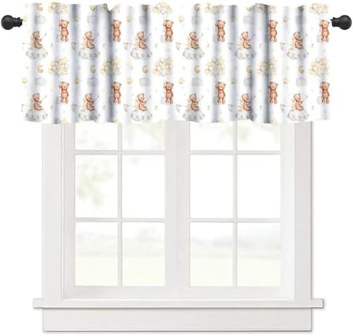 Cartoon Bears Valance Curtains Cute Lovely Bear Star Cloud Ballon Pastel Window by Unknown