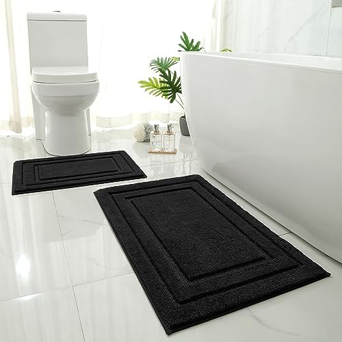 HOMEIDEAS Bathroom Rugs Sets 2 Piece, Super Soft Non Slip Bath Mat Black by HOMEIDEAS