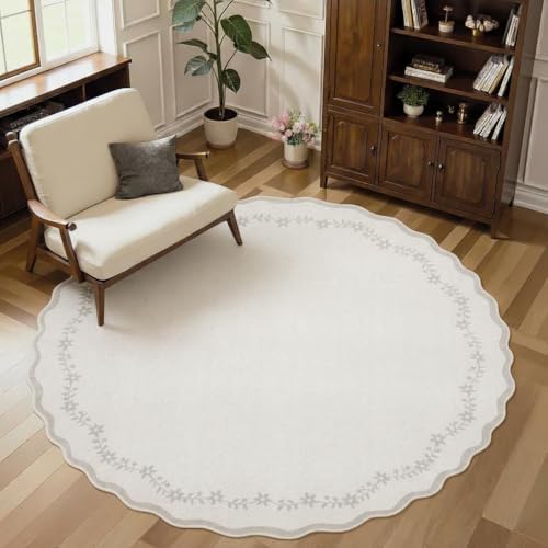 GarveeHome Large Round Rug 8ft Scalloped Washable Circle Living Room Rug by GarveeHome