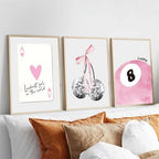 JBZZD Pink Coquette Canvas Wall Art Set of 3 Trendy Preppy Disco 8 Ball Cherry - Image 2