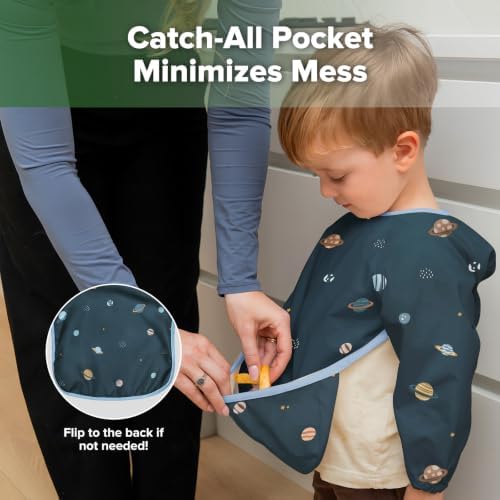 haakaa Mess Proof Long Sleeve Baby Bib, Water Resistant Smock Baby Bibs - Image 6
