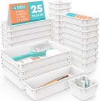 25 PCS Plastic Drawer Organizer Set, Makeup Organizers and Storage Bins by WOWBOX