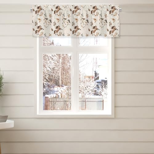 Unisex Western Farm Horses Leaves Nursery Short Curtain Valance - Image 4