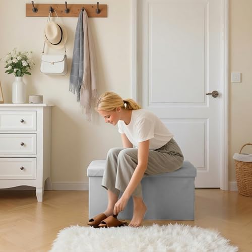 DUMOS 30 Inch Folding Storage Ottoman Bench, Large Hidden Storage Chest - Image 2