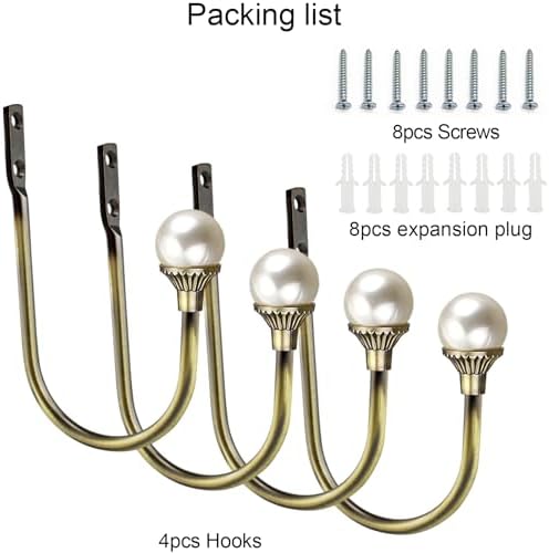 4 Pack Curtain Holdbacks Wall Mounted Curtain Tiebacks Hooks Plastic Pearl U - Image 4