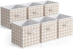 Yalikop 6 Pcs Beige Gingham Cube Storage Bins, 11 Inch Fabric Checkered by Yalikop