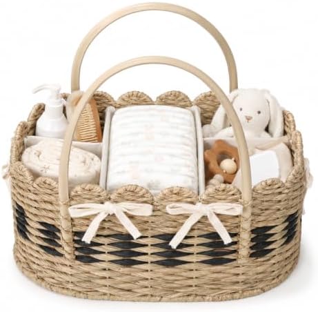 Large Diaper Caddy Organizer, Handwoven Natural Seagrass Basket by Klippehop