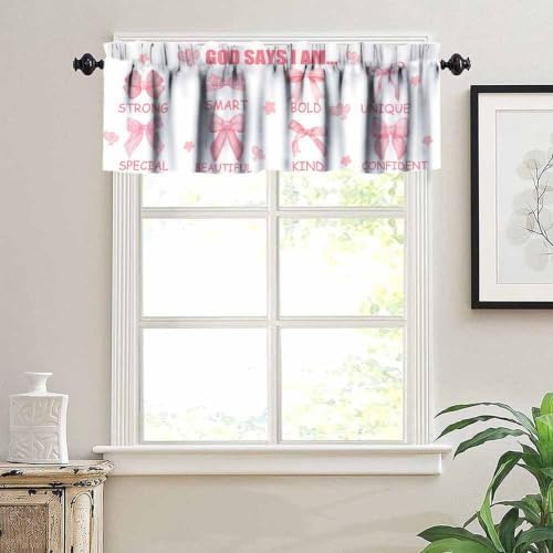 Rose Pink Bow Valance Curtain, God Says I Am Inspirational Quotes Pink Heart - Image 5