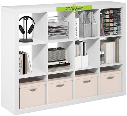 Furinno Cubicle Book Shelf, 12-Cube 2-Inch Super Thick Frame Bookshelf by Furinno-FitsYourSpaceFitsYourBudget