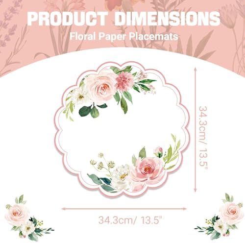 50 Pack Paper Placemats Disposable Pink Floral Placemat - Image 2