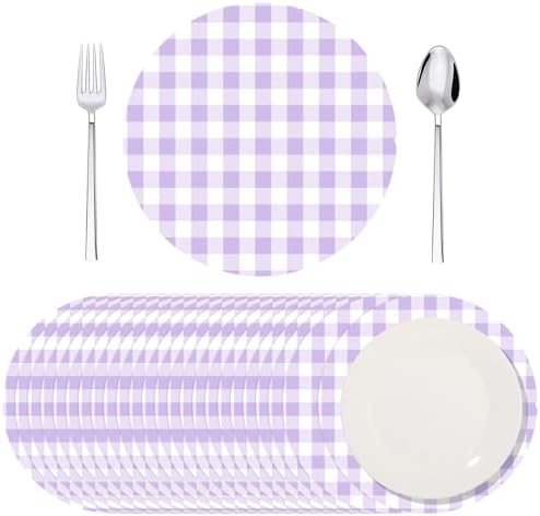 Funnymoom 60 Pcs Purple and White Gingham Disposable Paper Placemats Round by Funnymoom