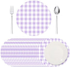Funnymoom 60 Pcs Purple and White Gingham Disposable Paper Placemats Round by Funnymoom