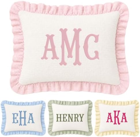 Muslin Pillow Cover, Monogram Pillow Covers, Personalized Name Ruffle Baby by Locobird