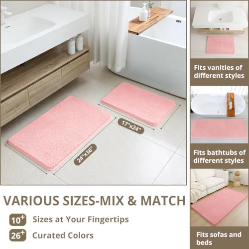 Polyester Bathroom Rug 24"x36" Pink, Non-Slip Soft Shaggy Bath Mat - Image 3